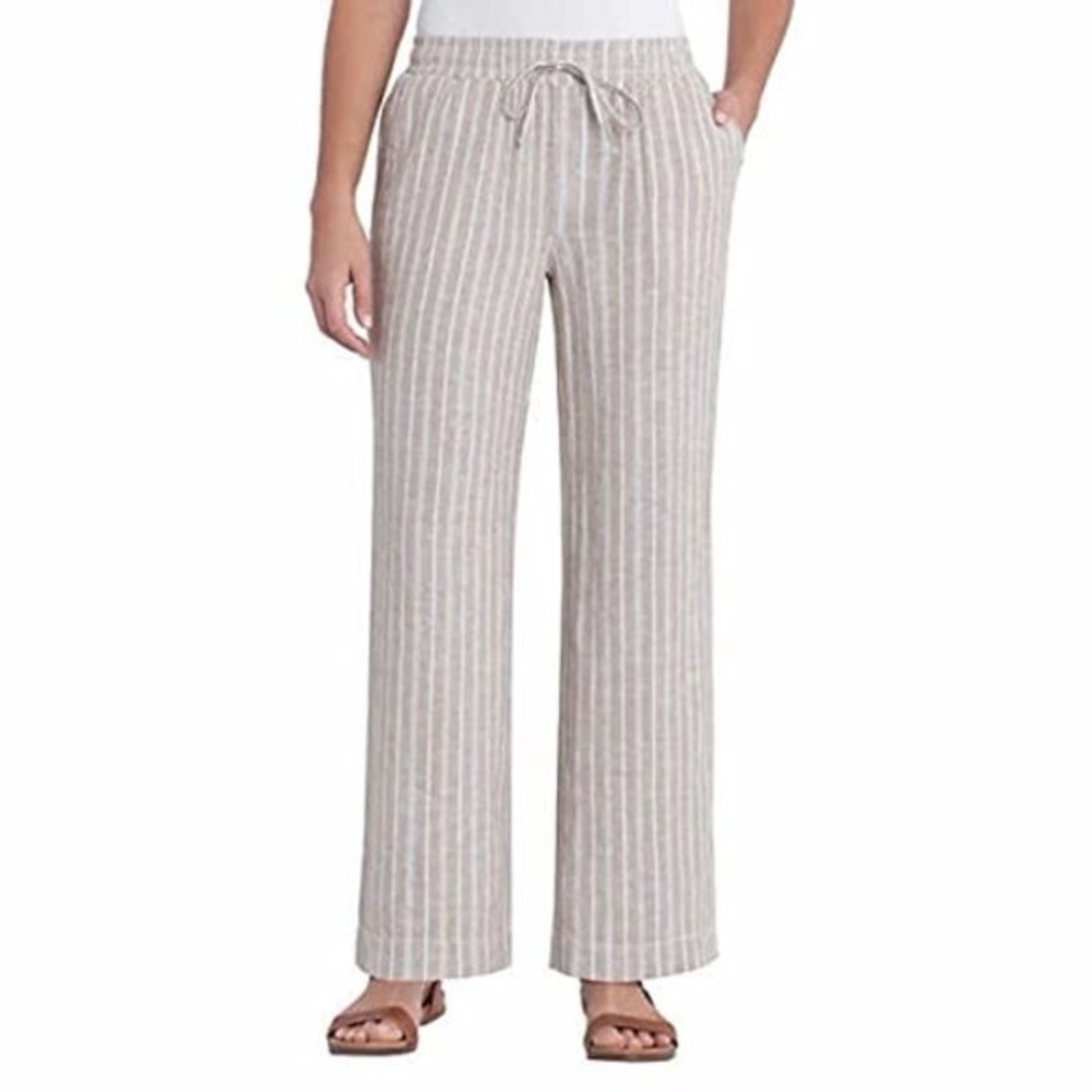 Briggs Women Linen Blend Relax Fit Drawstring Pants Tan Size L